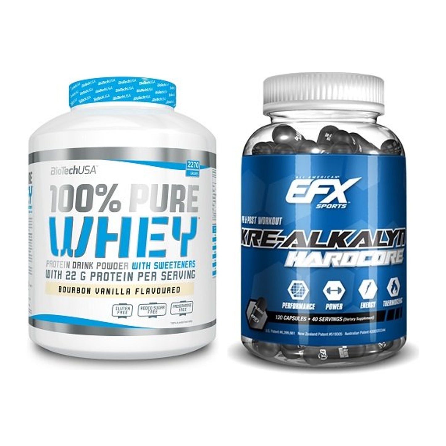 Muskelaufbau-Set: BioTech 100% Pure Whey + EFX Kre-Alkalyn Hardcore – alle enthaltenen Artikel