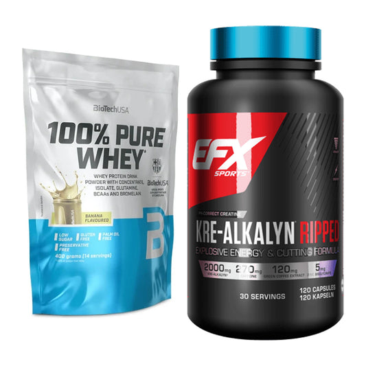 Muskelaufbau-Set: BioTech 100% Pure Whey + EFX Kre-Alkalyn Ripped – alle enthaltenen Artikel