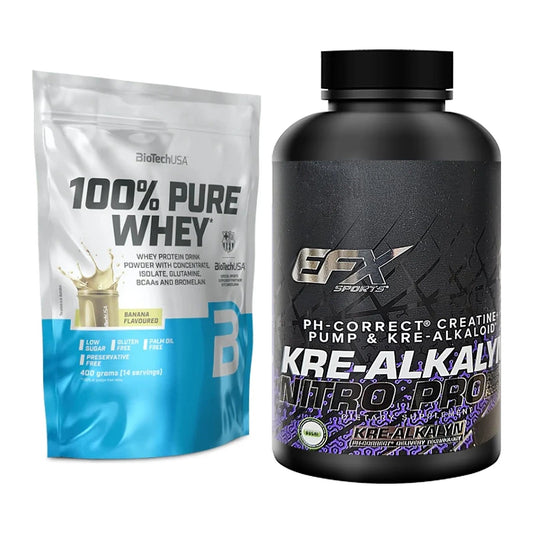 Muskelaufbau-Set: BioTech 100% Pure Whey + EFX Kre-Alkalyn PRO 120 – alle enthaltenen Artikel