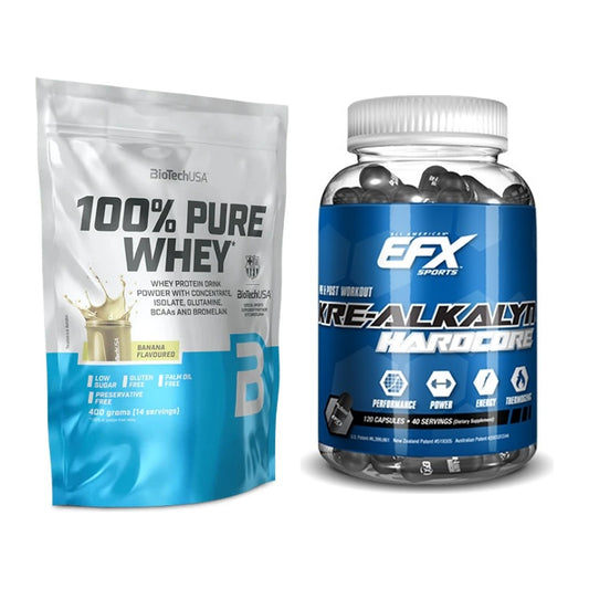 Muskelaufbau-Set: BioTech 100% Pure Whey + EFX Kre-Alkalyn Hardcore – alle enthaltenen Artikel