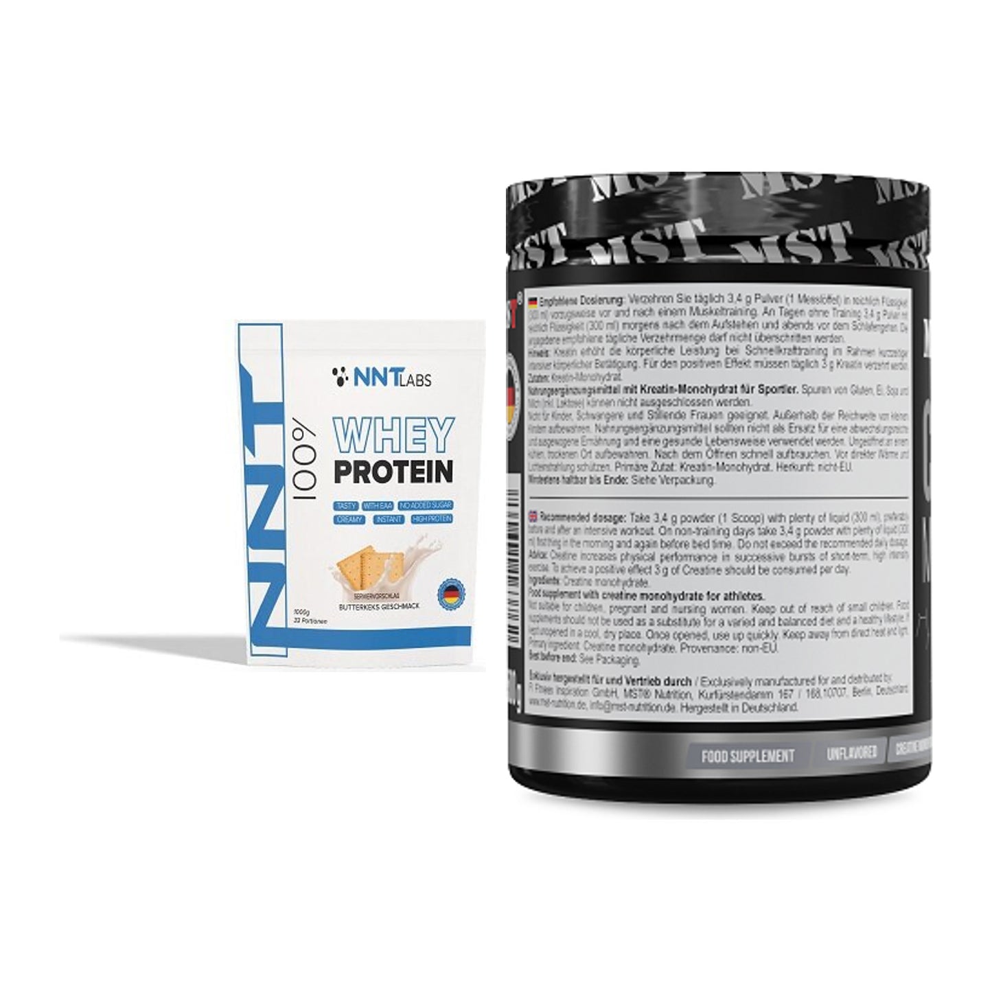 Muskelaufbau-Set: NNT Whey 1000g + MST Creatin Monohydrate – alle enthaltenen Artikel