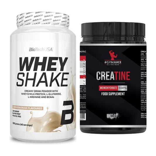 Muskelaufbau-Set: BioTech Whey Shake + #GYMJUICE Creatine Monohydrate – alle enthaltenen Artikel