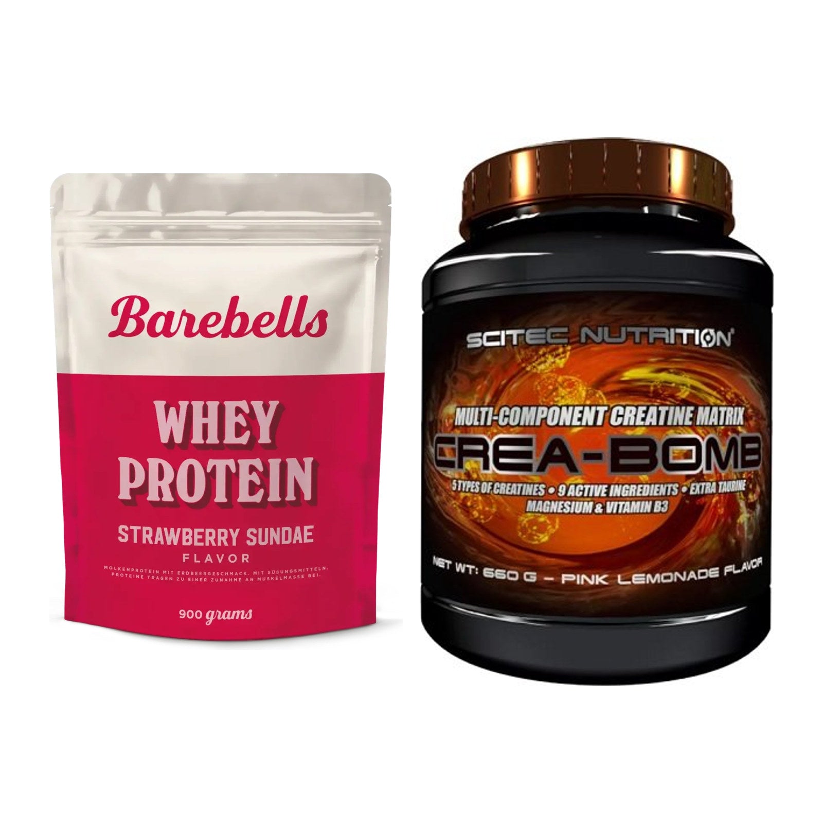 Muskelaufbau-Set: Barebells Whey Protein + Scitec Crea-Bomb – alle enthaltenen Artikel
