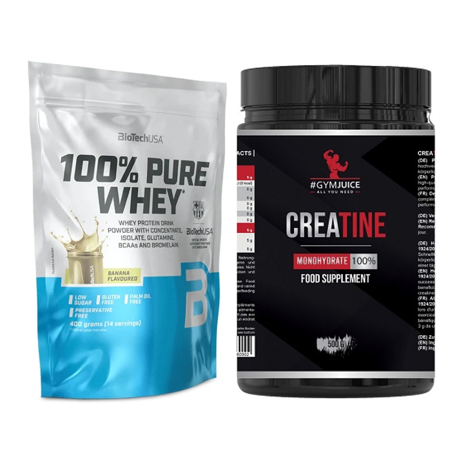 Muskelaufbau-Set: BioTech 100% Pure Whey + #GYMJUICE Creatine – alle enthaltenen Artikel