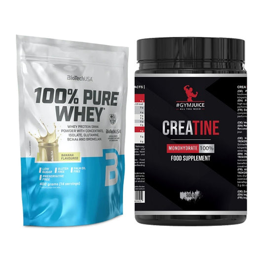 Muskelaufbau-Set: BioTech 100% Pure Whey + #GYMJUICE Creatine – alle enthaltenen Artikel