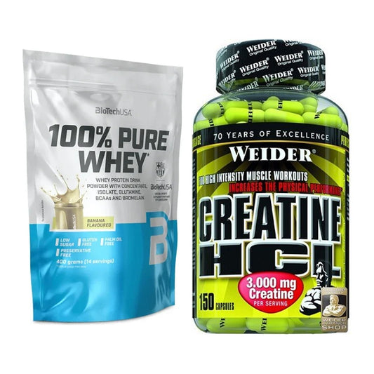 Muskelaufbau-Set: BioTech 100% Pure Whey 400g + Weider Creatin HCL – alle enthaltenen Artikel