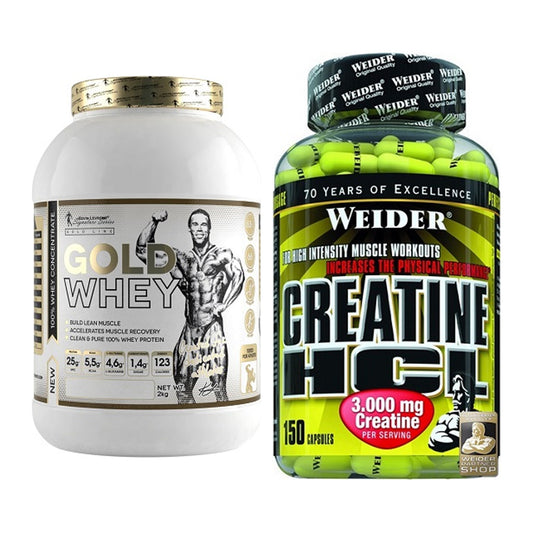 Muskelaufbau-Set: Kevin Levrone Gold Whey + Weider Creatin HCL – alle enthaltenen Artikel