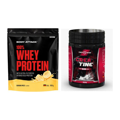 Muskelaufbau-Set: Body Attack 100% Whey + CREASWISS Creatine 600 – alle enthaltenen Artikel
