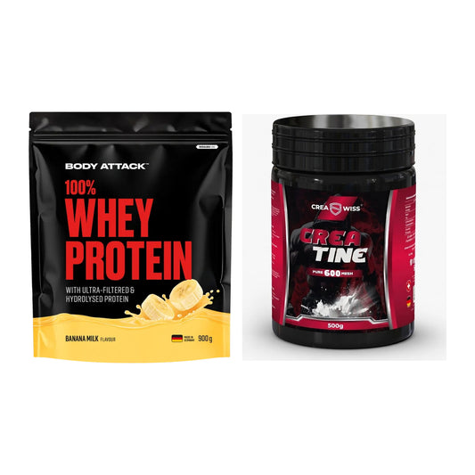 Muskelaufbau-Set: Body Attack 100% Whey + CREASWISS Creatine 600 – alle enthaltenen Artikel