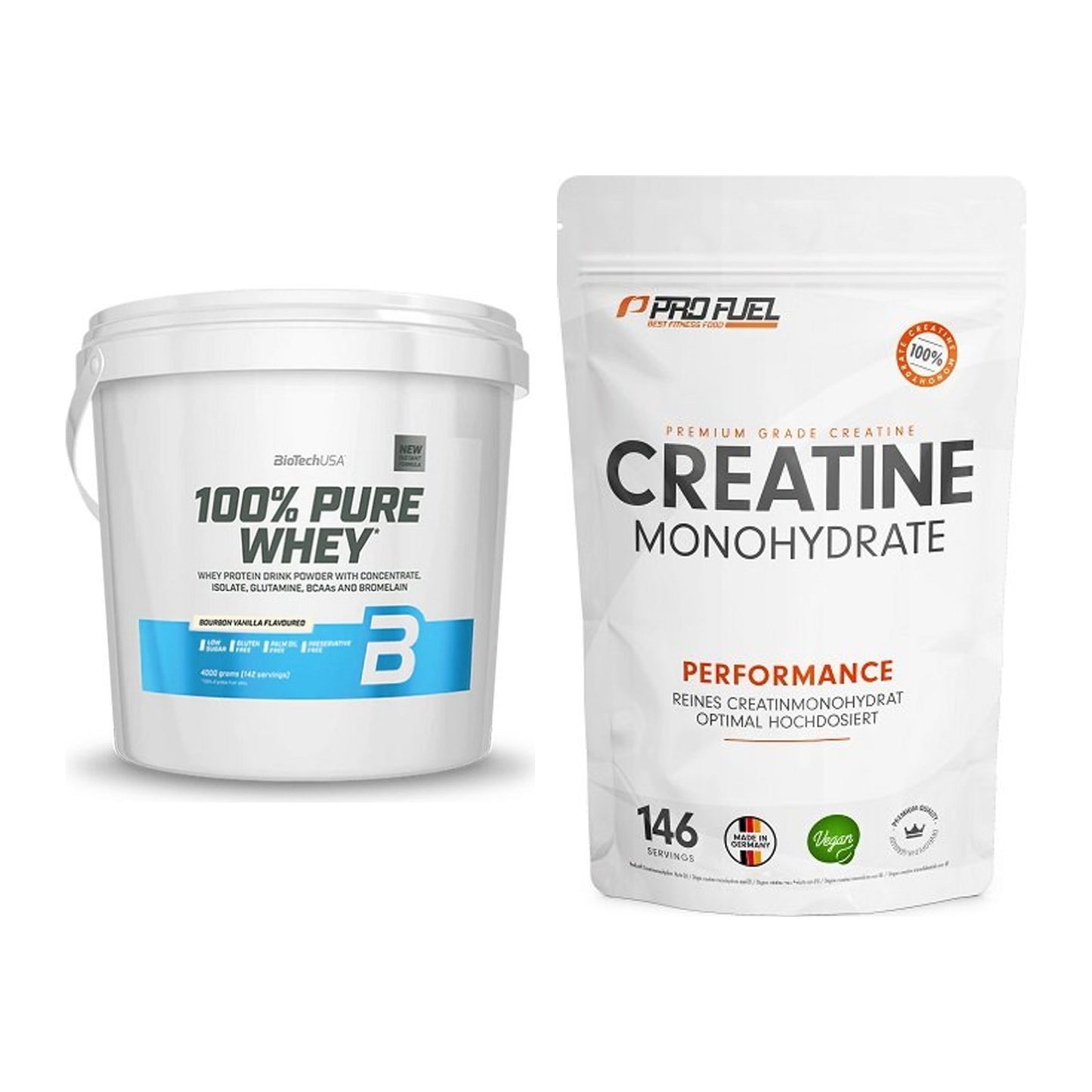 Muskelaufbau-Set: BioTech 100% Pure Whey + ProFuel Creatine – alle enthaltenen Artikel
