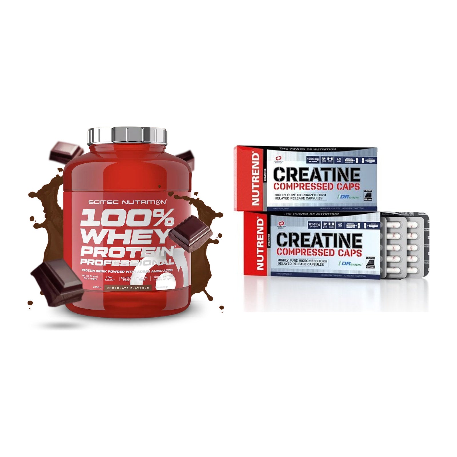 Muskelaufbau-Set: Scitec 100% Whey + Nutrend Creatine – alle enthaltenen Artikel