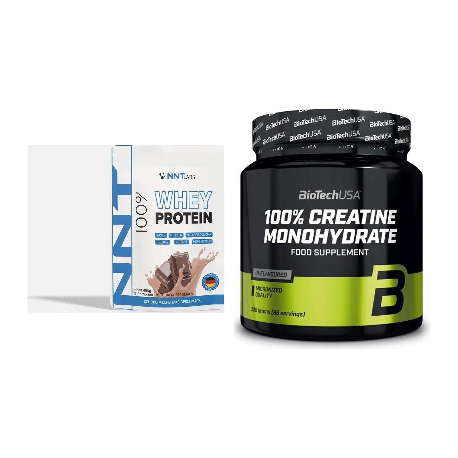 Muskelaufbau-Set: NNT Whey 450g (Erdbeer) + BioTech Creatine – alle enthaltenen Artikel