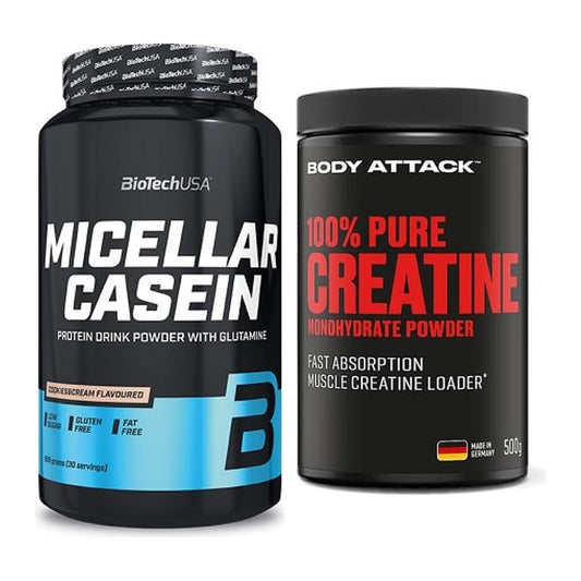 Muskelaufbau-Set: BioTech Micellar Casein + Body Attack 100% Pure – alle enthaltenen Artikel