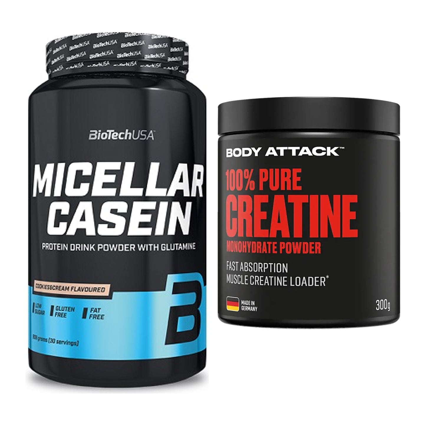 Muskelaufbau-Set: BioTech Micellar Casein + Body Attack 100% Pure – alle enthaltenen Artikel