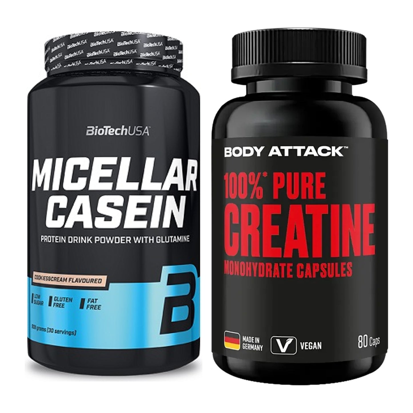 Muskelaufbau-Set: BioTech Micellar Casein + Body Attack 100% Pure – alle enthaltenen Artikel