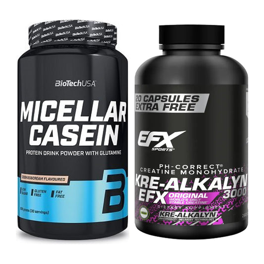 Muskelaufbau-Set: BioTech Micellar Casein 908g + EFX Kre-Alkalyn 3000 – alle enthaltenen Artikel