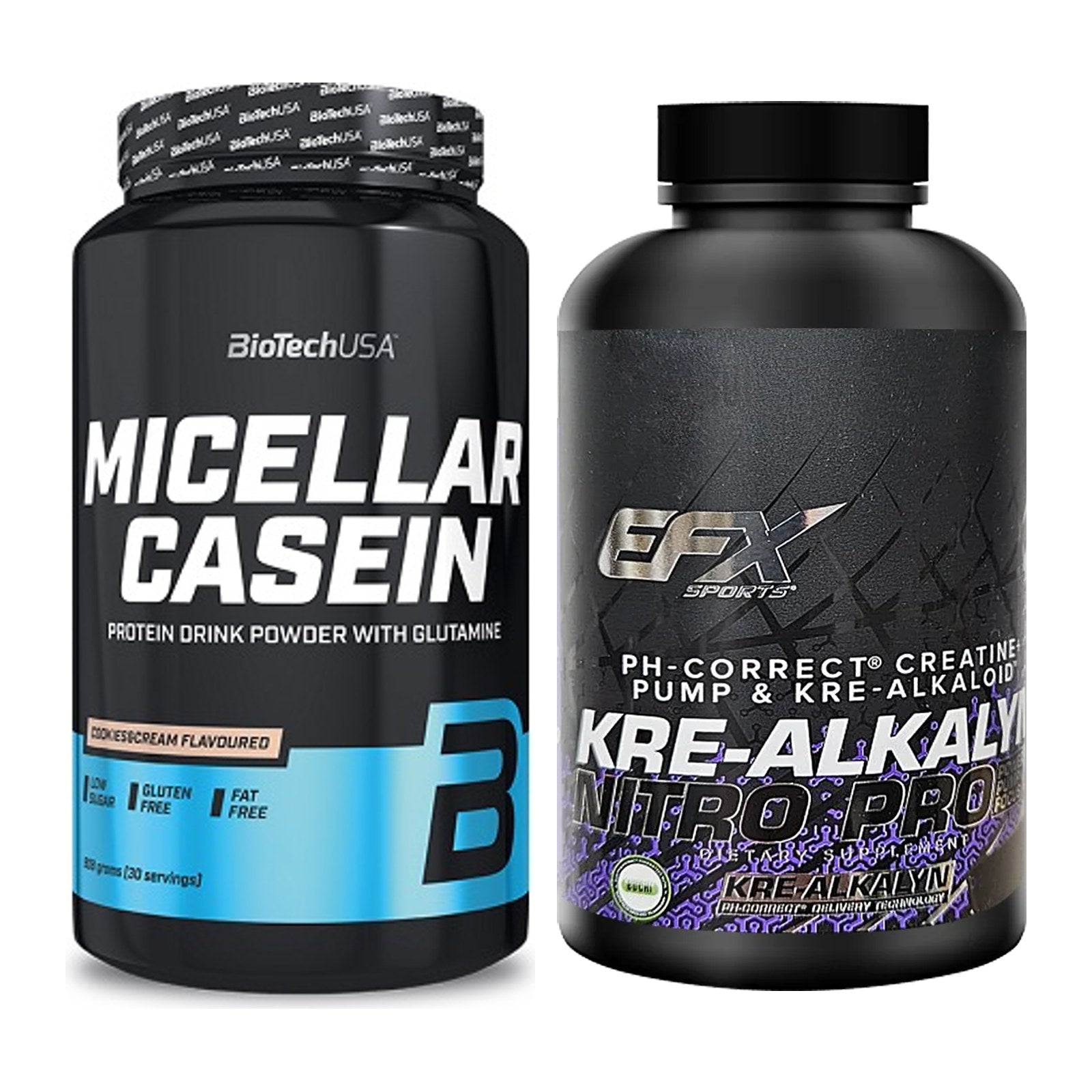 Muskelaufbau-Set: BioTech Micellar Casein + EFX Kre-Alkalyn Nitro PRO – alle enthaltenen Artikel