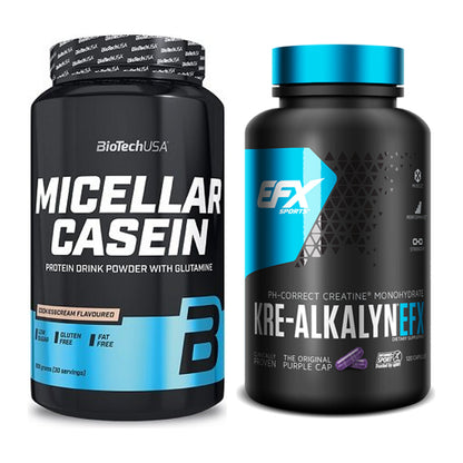 Muskelaufbau-Set: BioTech Micellar Casein 908g + EFX Kre-Alkalyn – alle enthaltenen Artikel