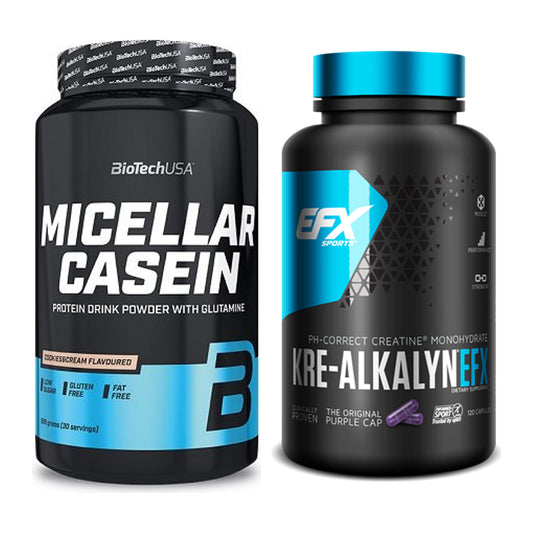 Muskelaufbau-Set: BioTech Micellar Casein 908g + EFX Kre-Alkalyn – alle enthaltenen Artikel