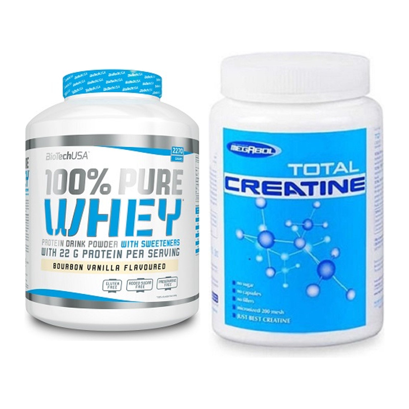 Muskelaufbau-Set: BioTech 100% Pure Whey + Megabol Total Creatine – alle enthaltenen Artikel