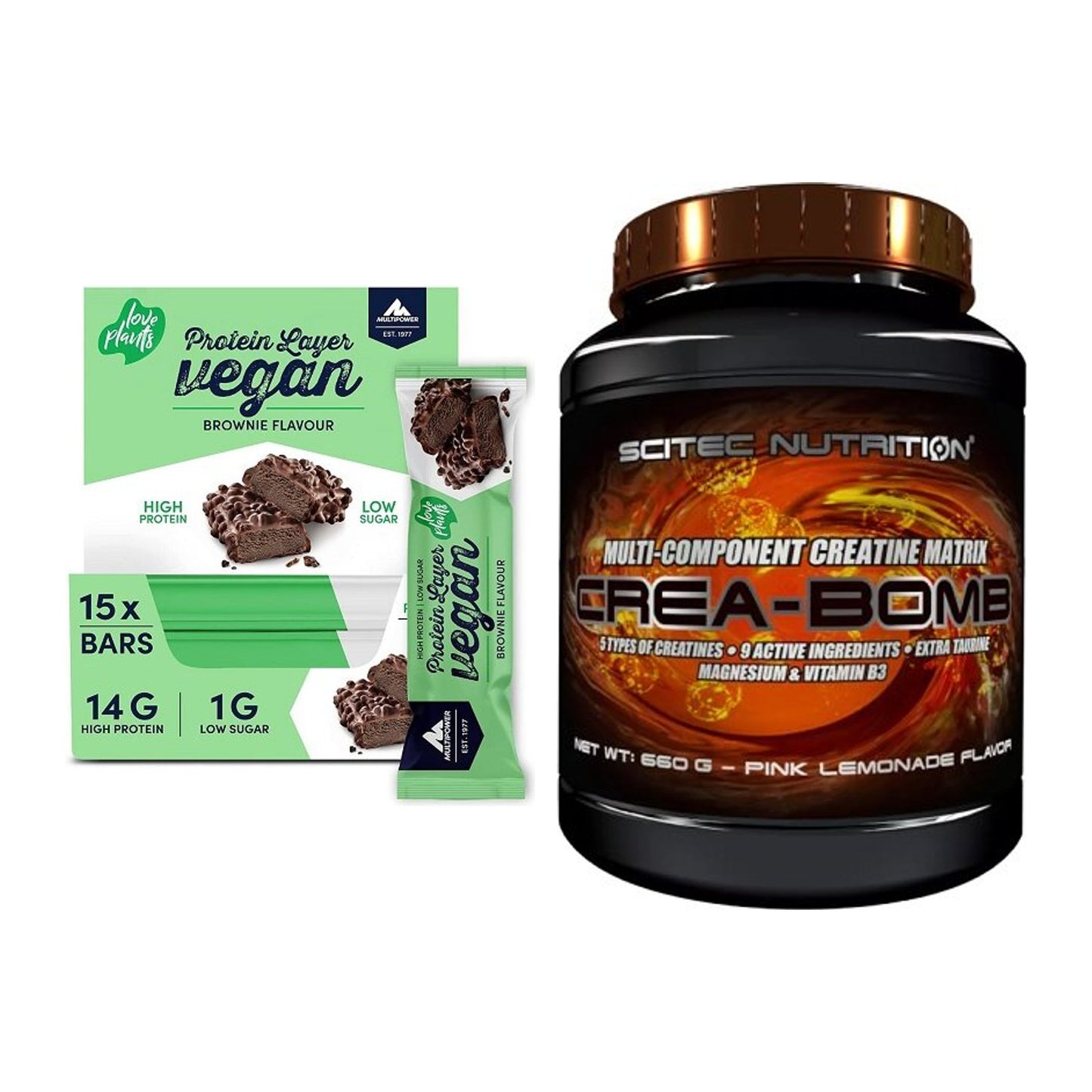 Muskelaufbau-Set: Multipower Vegan Protein + Scitec Crea-Bomb – alle enthaltenen Artikel