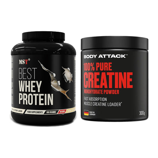 Muskelaufbau-Set: MST Best Whey Protein + Body Attack 100% Pure – alle enthaltenen Artikel