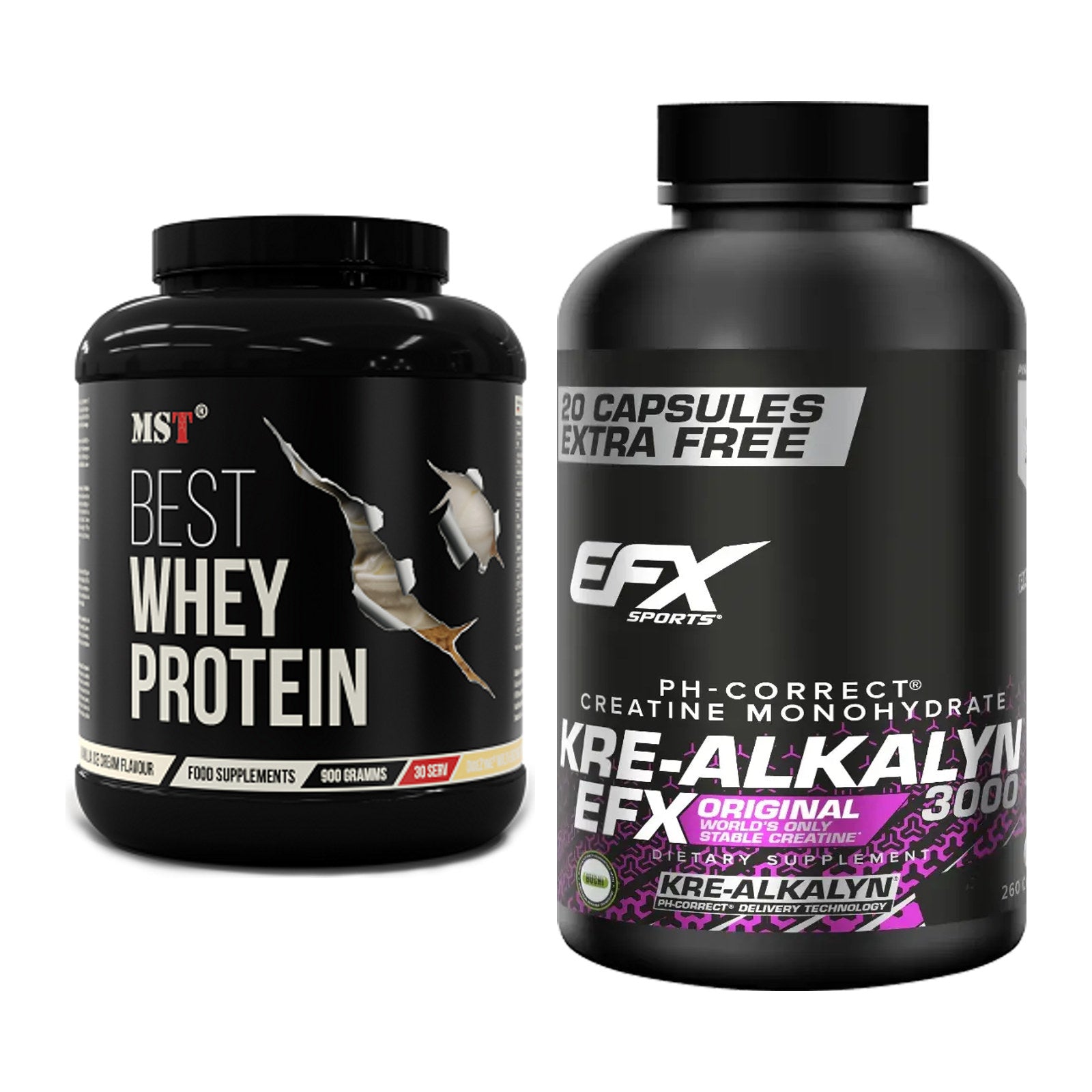 Muskelaufbau-Set: MST Best Whey Protein + EFX Kre-Alkalyn 3000 – alle enthaltenen Artikel