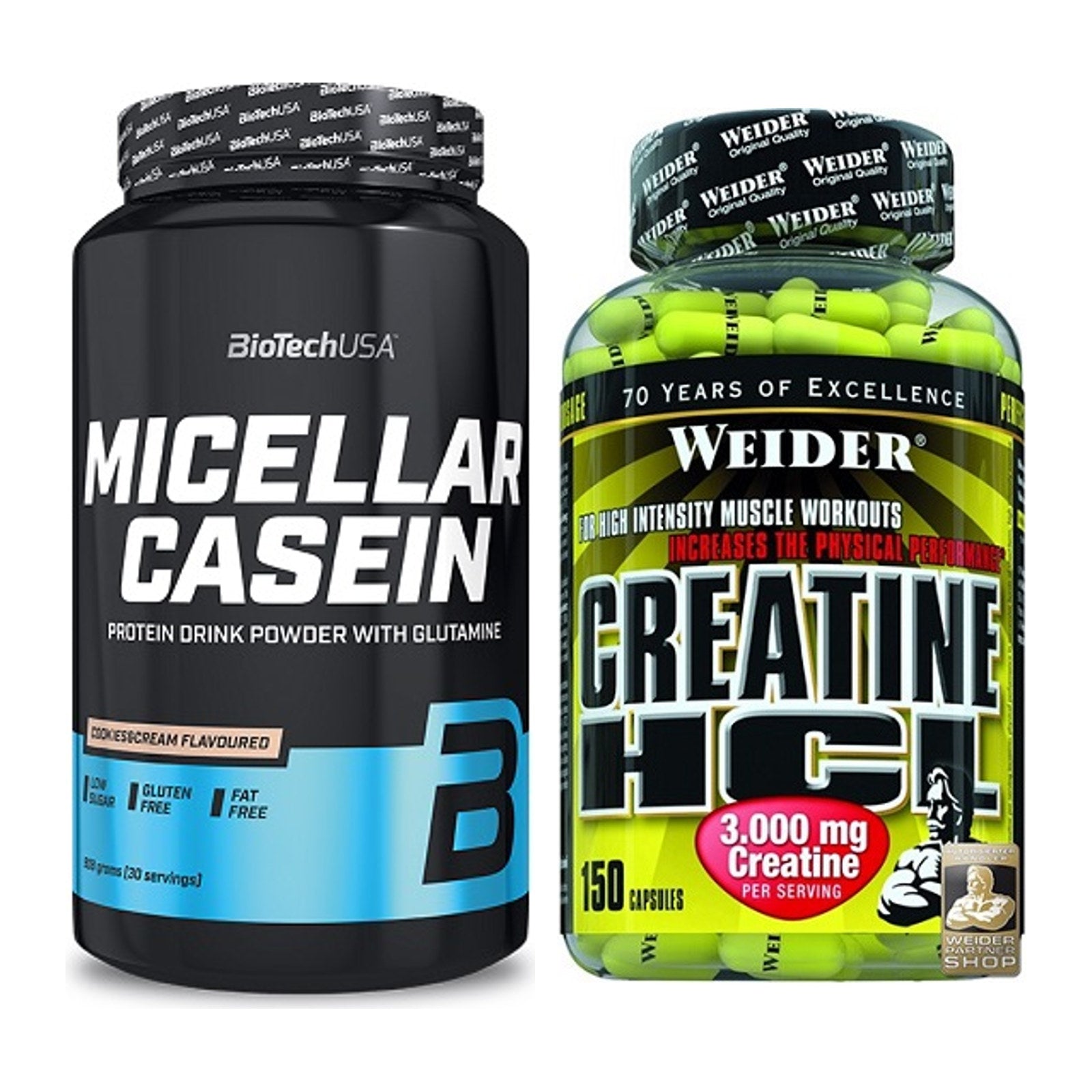 Muskelaufbau-Set: BioTech Micellar Casein + Weider Creatin HCL – alle enthaltenen Artikel
