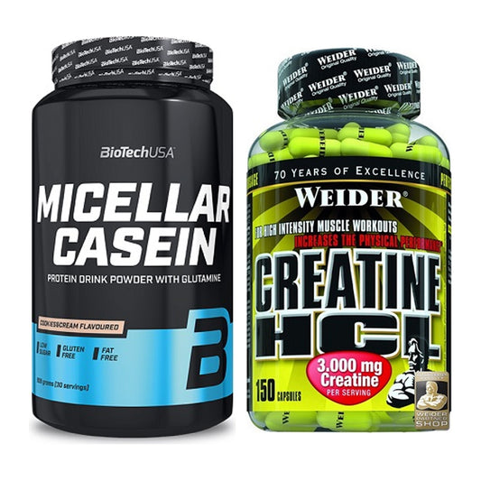 Muskelaufbau-Set: BioTech Micellar Casein + Weider Creatin HCL – alle enthaltenen Artikel