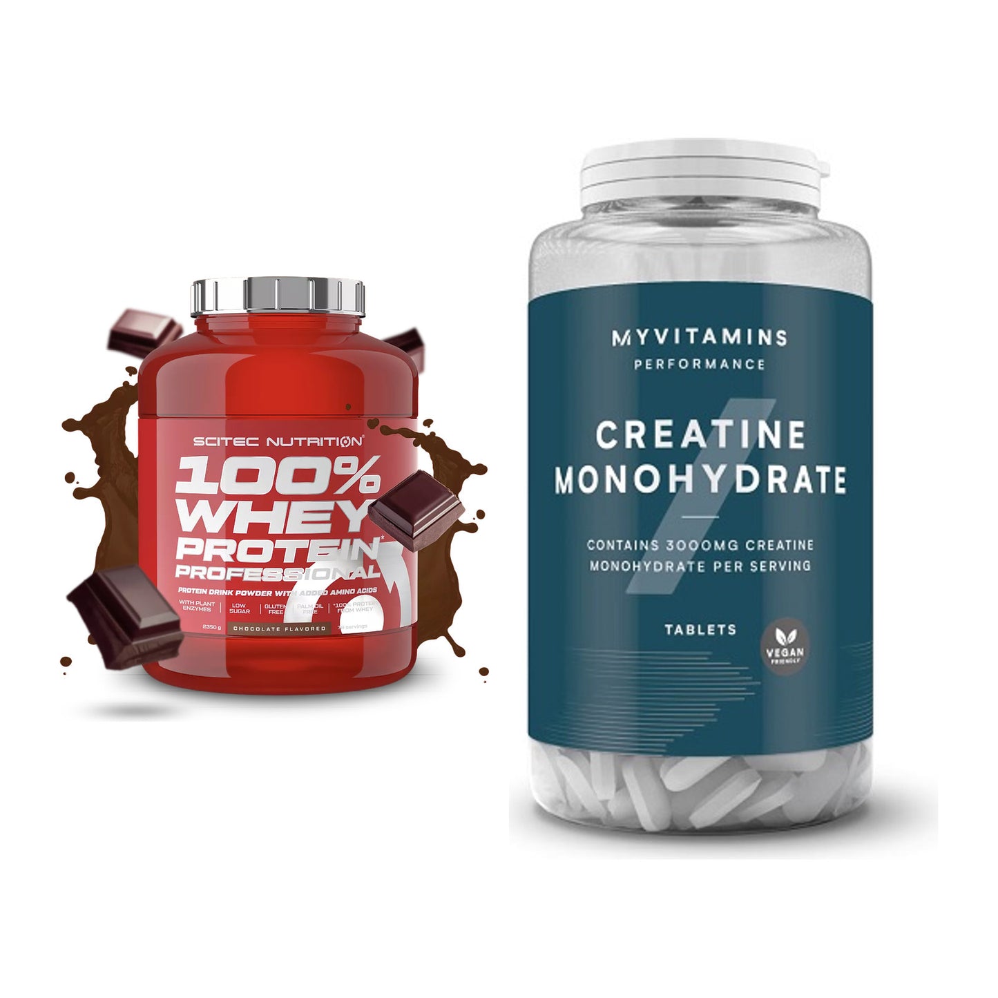 Muskelaufbau-Set: Scitec 100% Whey + MyProtein MyVitamins – alle enthaltenen Artikel