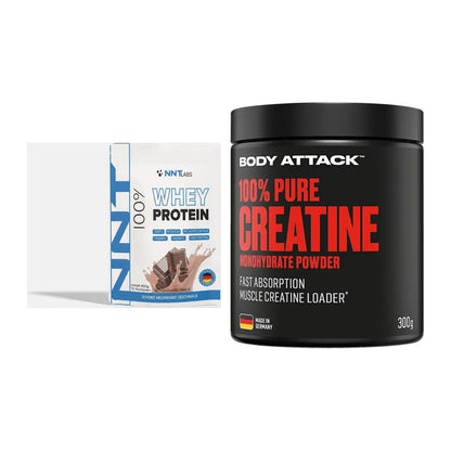 Muskelaufbau-Set: NNT Whey 450g (Erdbeer) + Body Attack 100% Pure – alle enthaltenen Artikel
