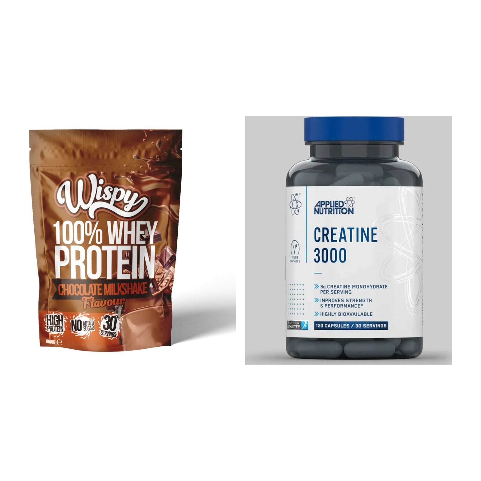 Muskelaufbau-Set: Wispy Whey 100% + Applied Nutrition Creatine 3000 – alle enthaltenen Artikel