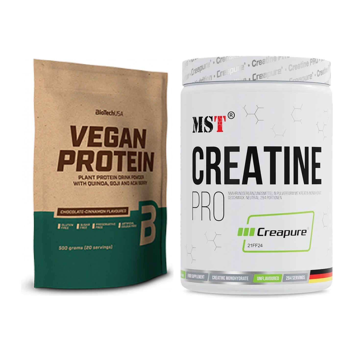 Muskelaufbau-Set: BioTech Vegan Protein + MST Creatin Pro CREAPURE – alle enthaltenen Artikel