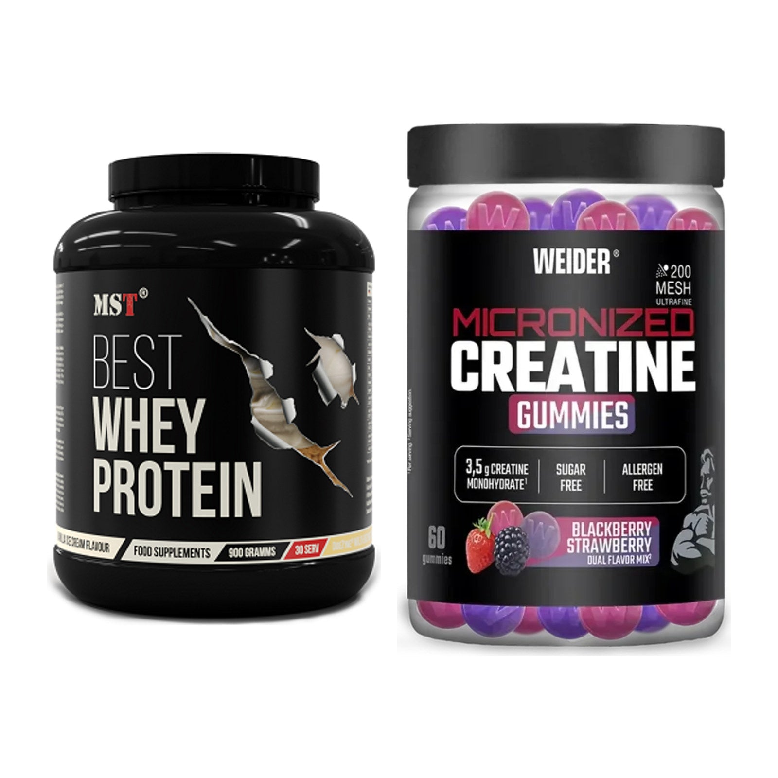 Muskelaufbau-Set: MST Best Whey Protein + Weider Micronized – alle enthaltenen Artikel