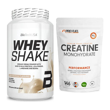 Muskelaufbau-Set: BioTech Whey Shake + ProFuel Creatine Monohydrate – alle enthaltenen Artikel