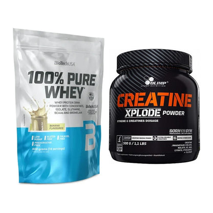 Muskelaufbau-Set: BioTech 100% Pure Whey + Olimp Creatine Xplode – alle enthaltenen Artikel