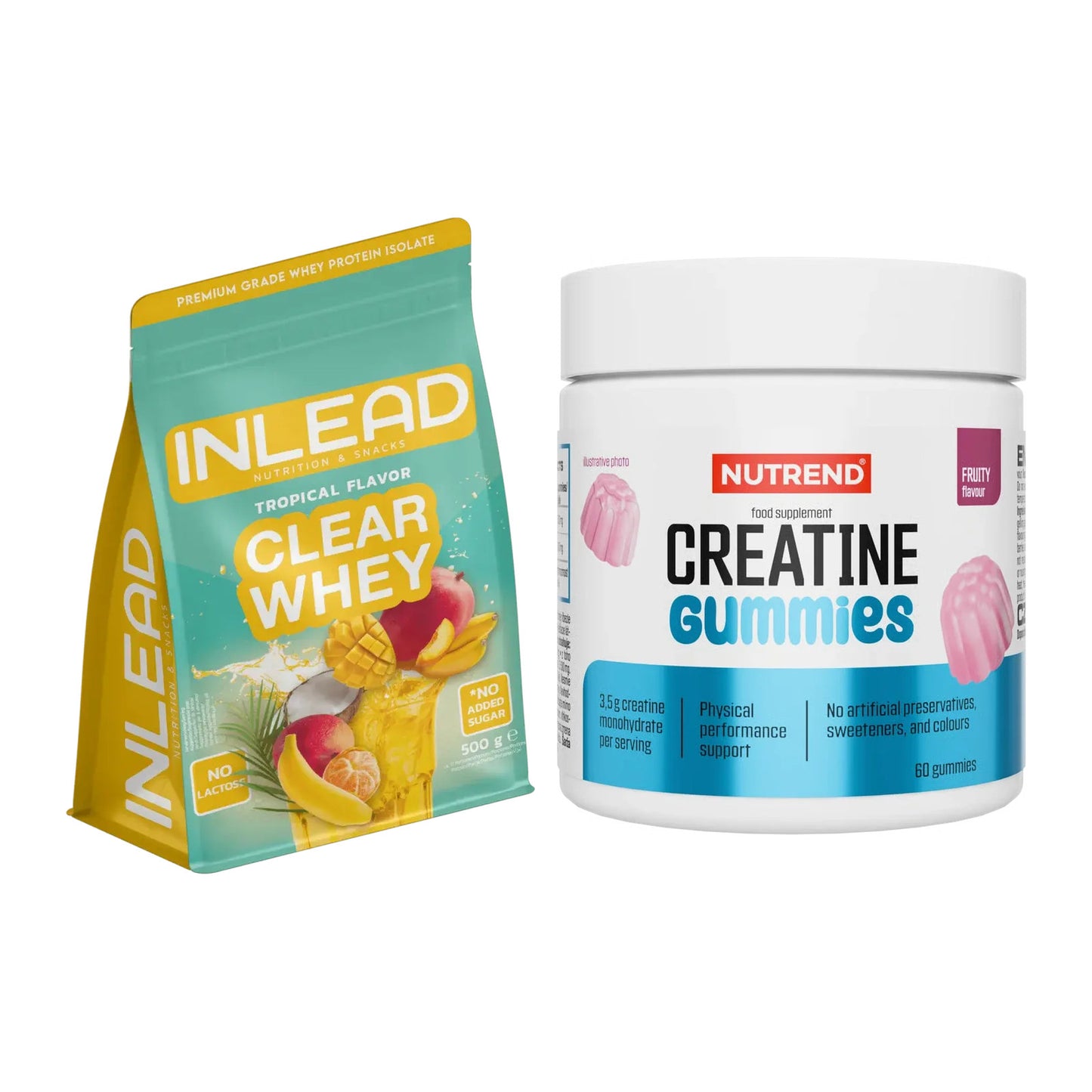 Muskelaufbau-Set: INLEAD Clear Whey + Nutrend Creatine Gummies – alle enthaltenen Artikel