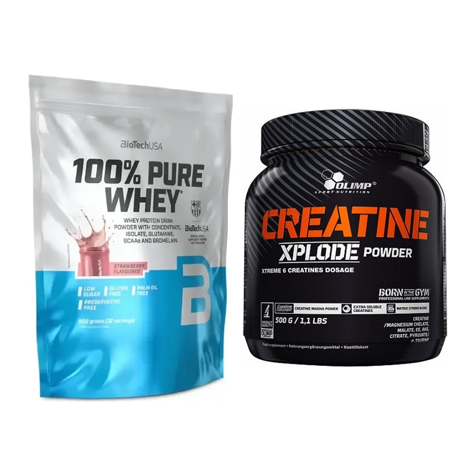 Muskelaufbau-Set: BioTech 100% Pure Whey + Olimp Creatine Xplode – alle enthaltenen Artikel