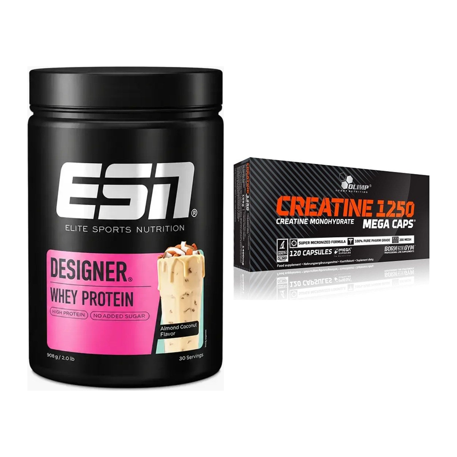 Muskelaufbau-Set: ESN Designer Whey + Olimp Creatine Mega Caps – alle enthaltenen Artikel