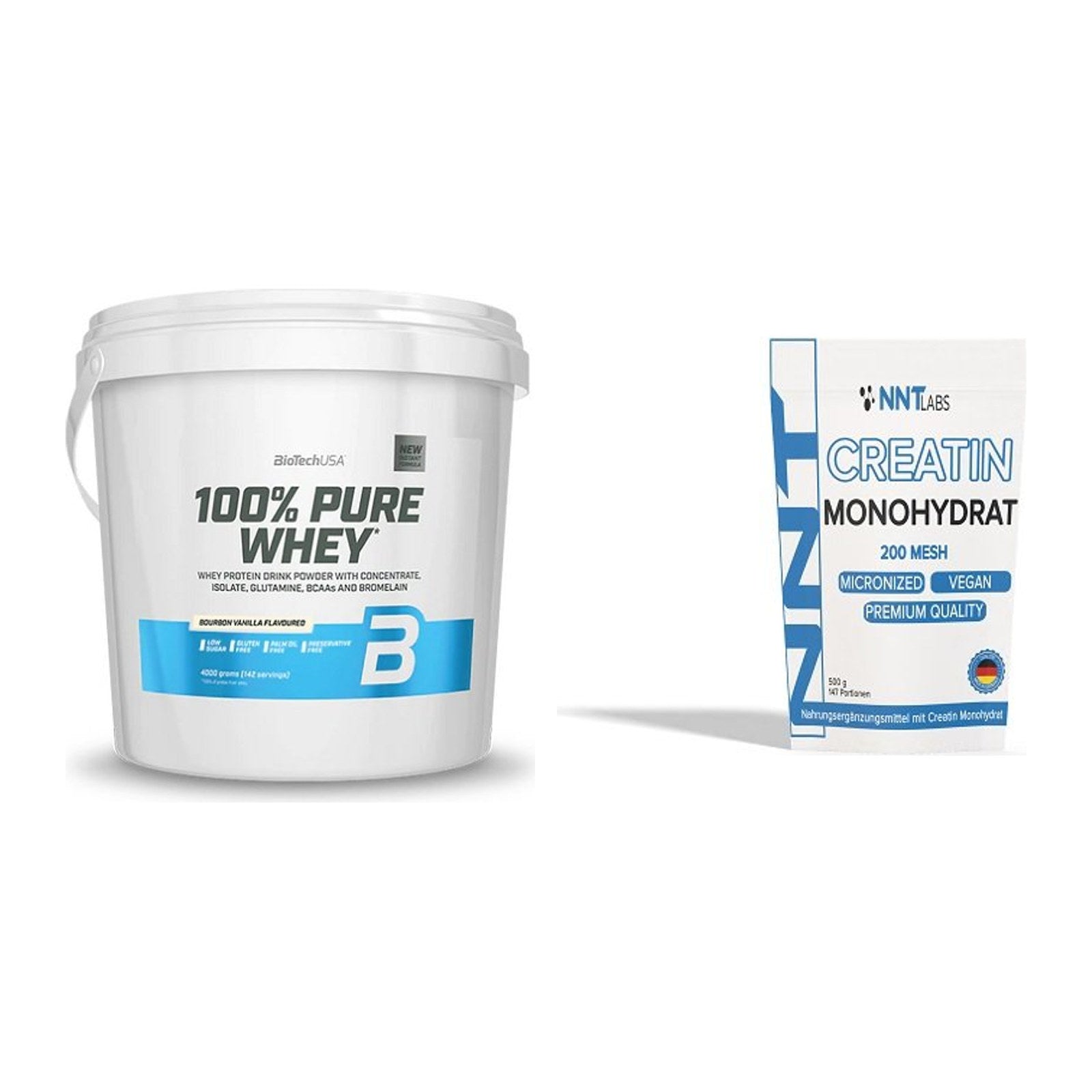 Muskelaufbau-Set: BioTech 100% Pure Whey + NNT Creatin Monohydrat – alle enthaltenen Artikel
