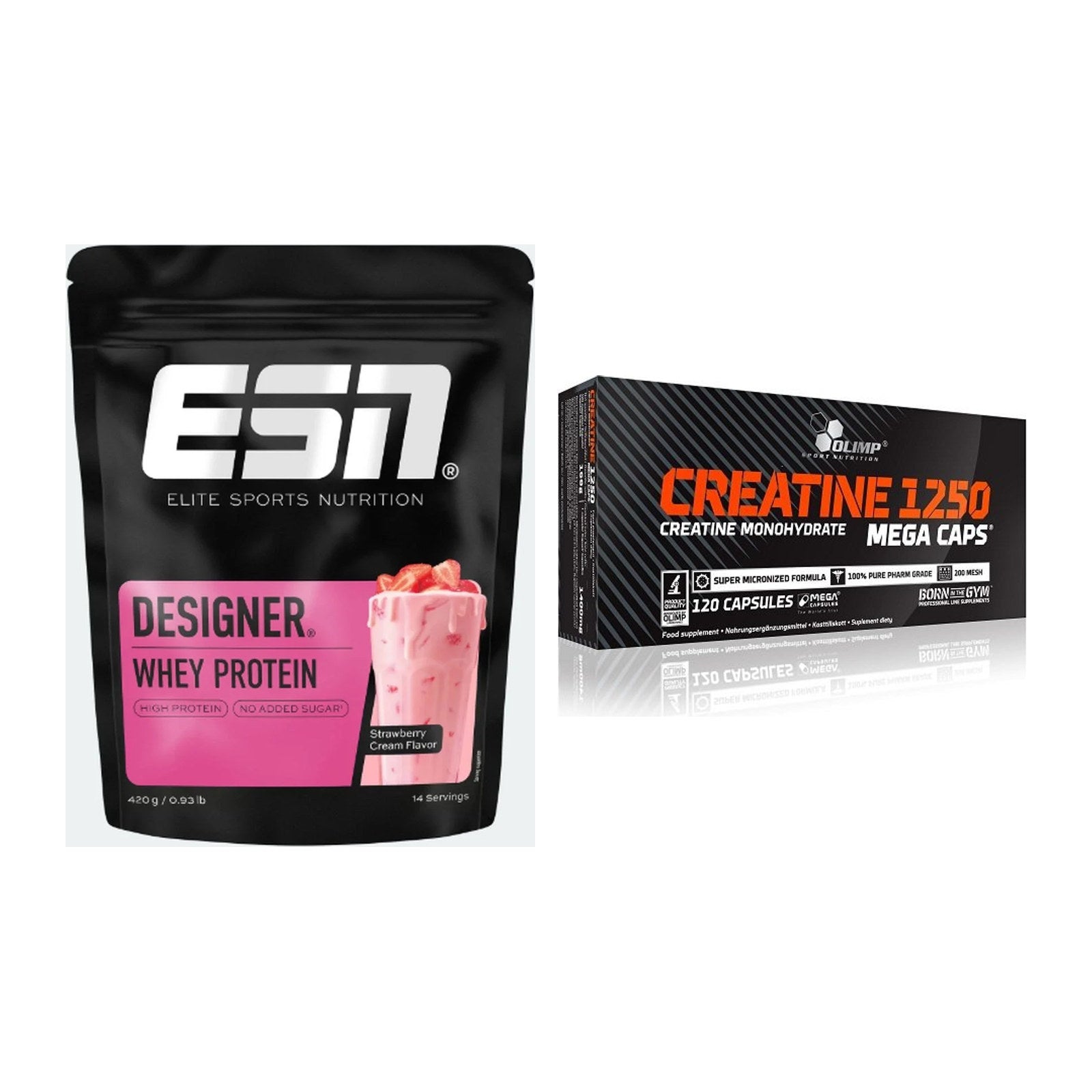 Muskelaufbau-Set: ESN Designer Whey 420g + Olimp Creatine Mega Caps – alle enthaltenen Artikel