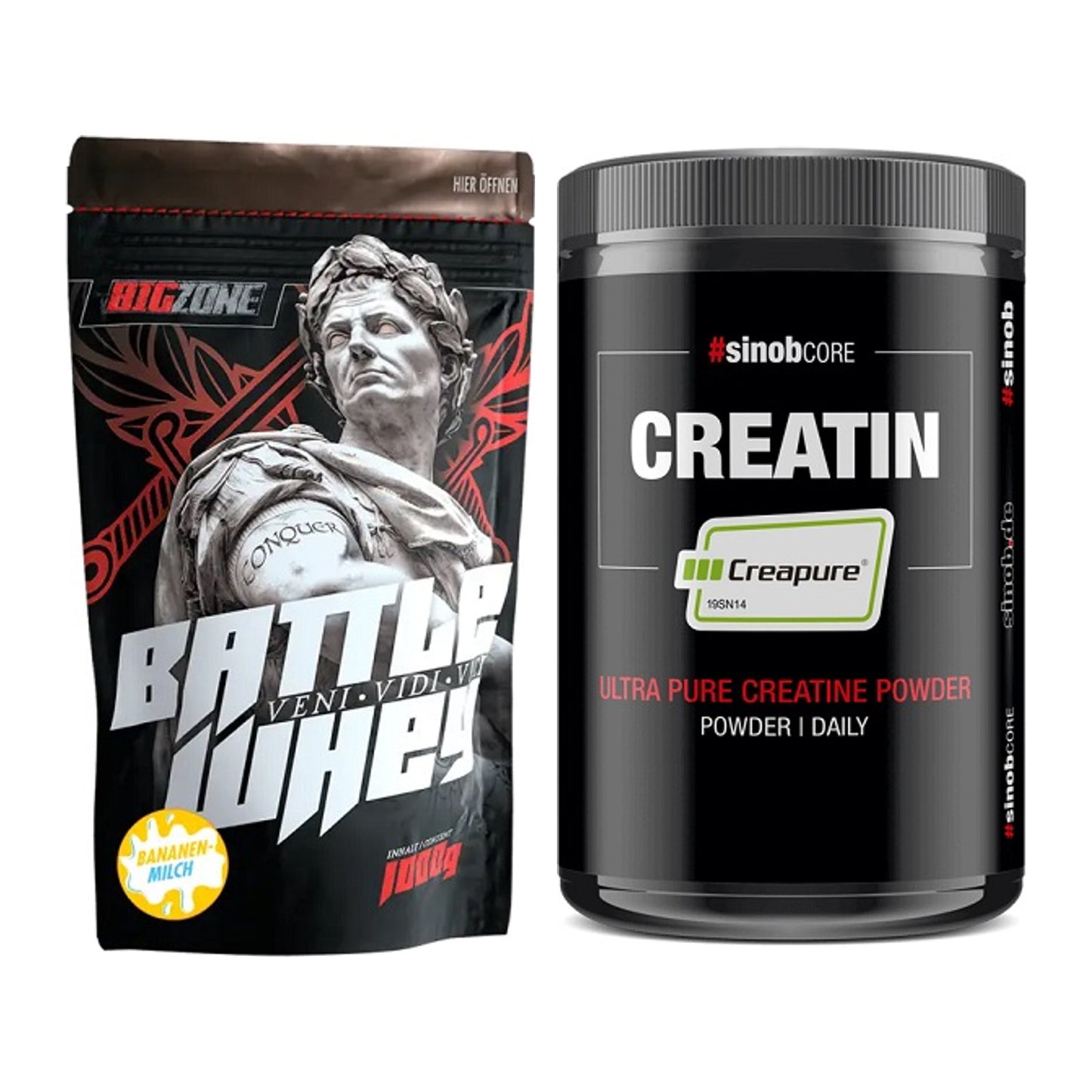 Muskelaufbau-Set: Big Zone Battle Whey + Sinob Creatin CREAPURE – alle enthaltenen Artikel