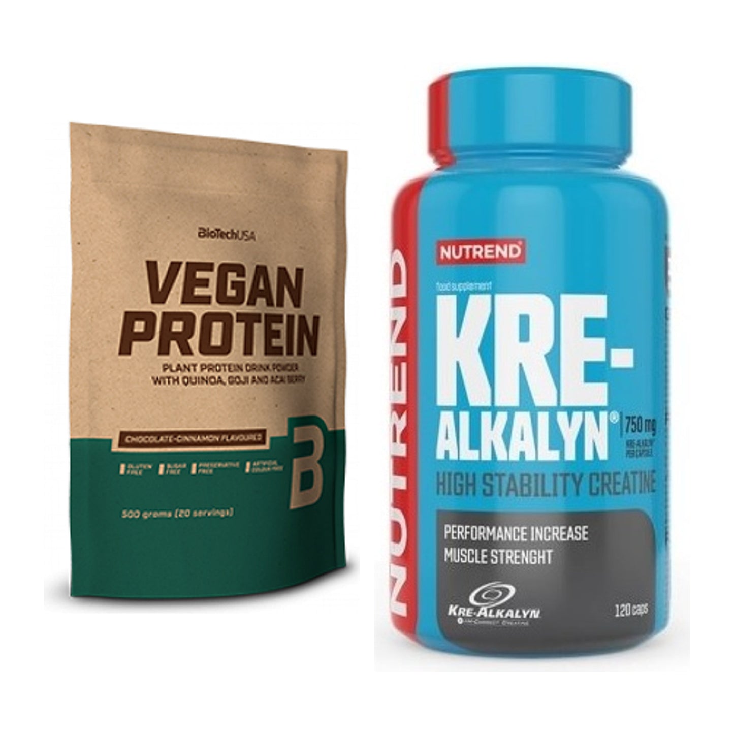 Muskelaufbau-Set: BioTech Vegan Protein + Nutrend Kre-Alkalyn – alle enthaltenen Artikel
