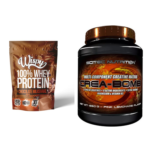 Muskelaufbau-Set: Wispy Whey 100% + Scitec Crea-Bomb – alle enthaltenen Artikel