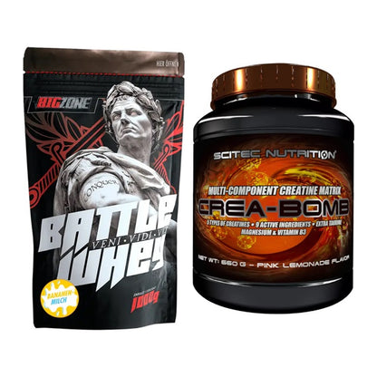 Muskelaufbau-Set: Big Zone Battle Whey + Scitec Crea-Bomb – alle enthaltenen Artikel