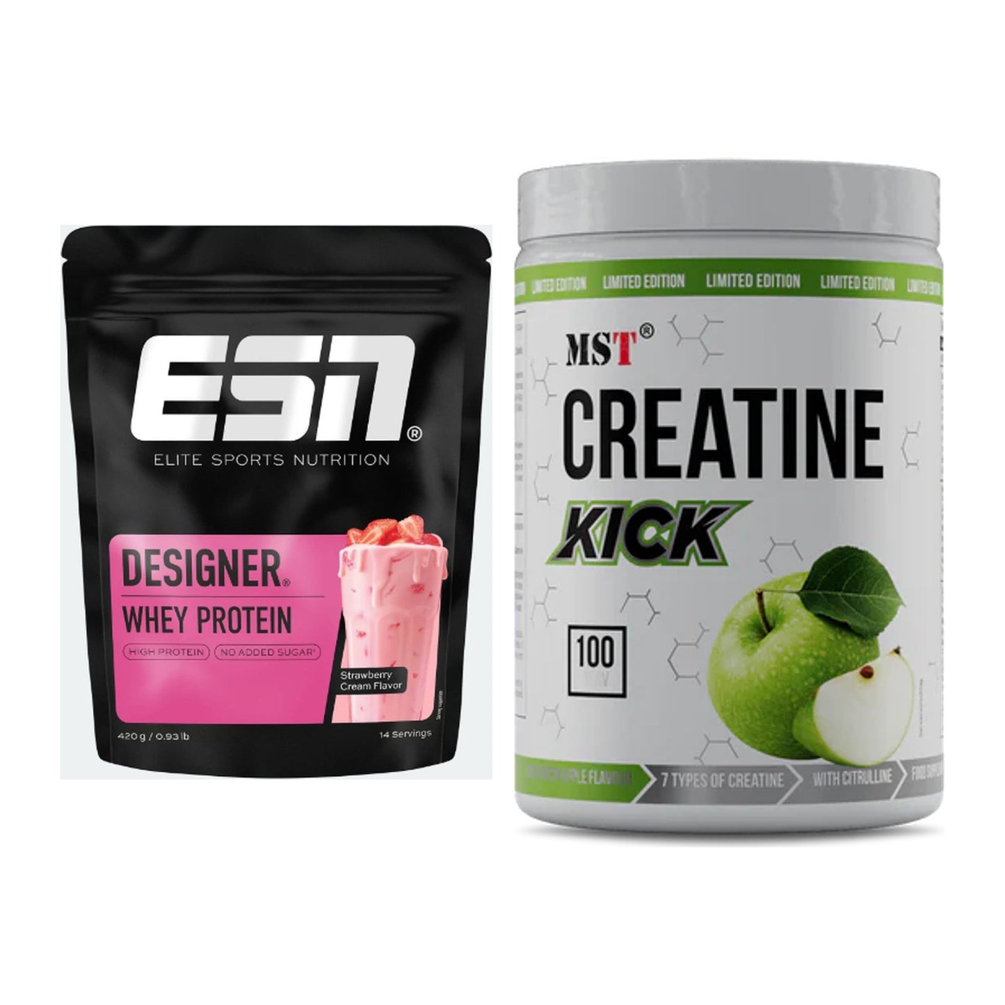 Muskelaufbau-Set: ESN Designer Whey + MST Creatine Kick – alle enthaltenen Artikel