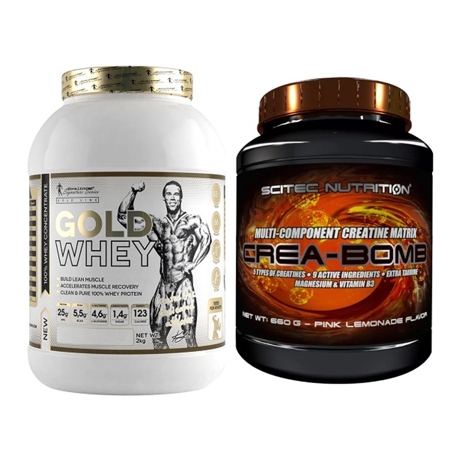 Muskelaufbau-Set: Kevin Levrone Gold Whey + Scitec Crea-Bomb – alle enthaltenen Artikel