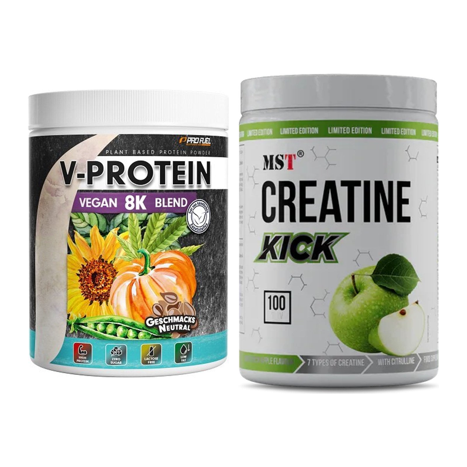 Muskelaufbau-Set: ProFuel V-Protein Vegan + MST Creatine Kick 1000g – alle enthaltenen Artikel