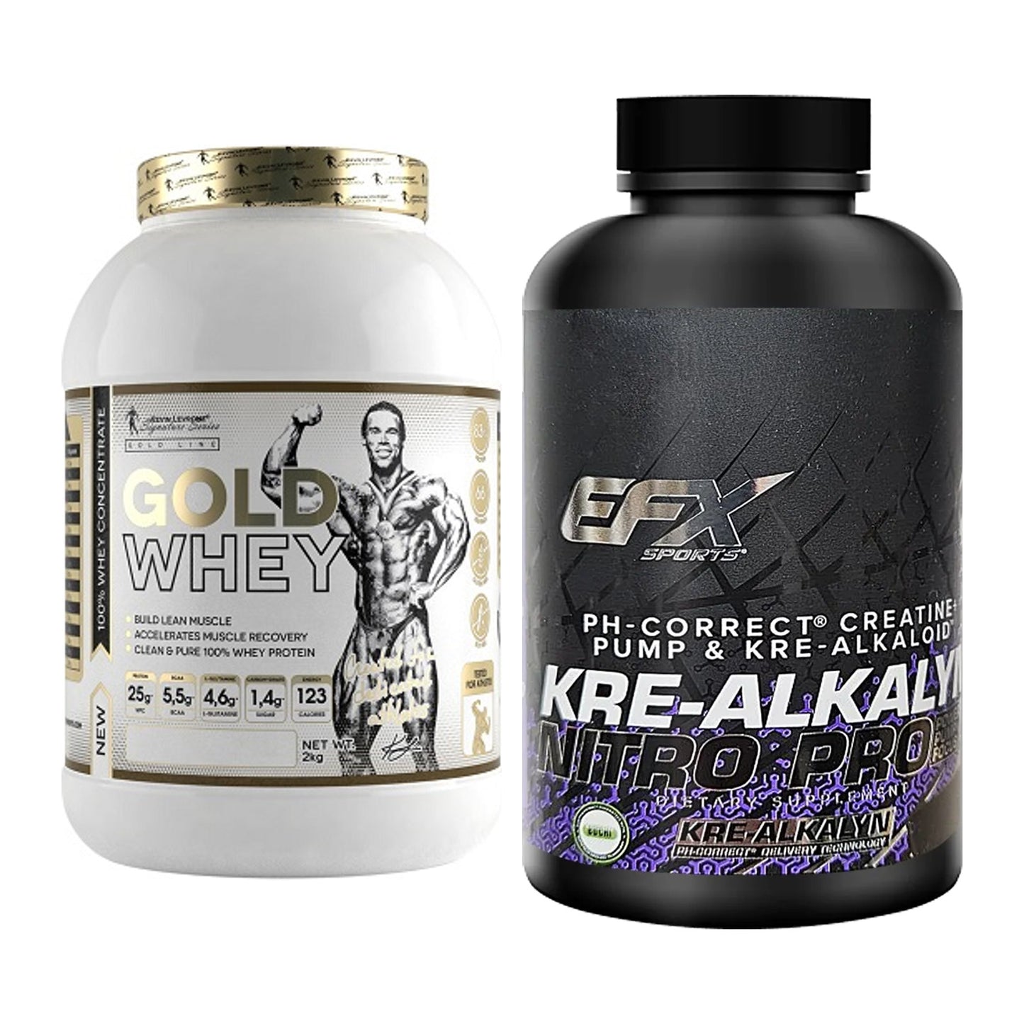 Muskelaufbau-Set: Kevin Levrone Gold Whey + EFX Kre-Alkalyn PRO 120 – alle enthaltenen Artikel