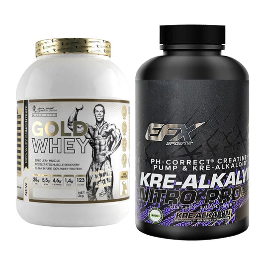 Muskelaufbau-Set: Kevin Levrone Gold Whey + EFX Kre-Alkalyn PRO 120 – alle enthaltenen Artikel